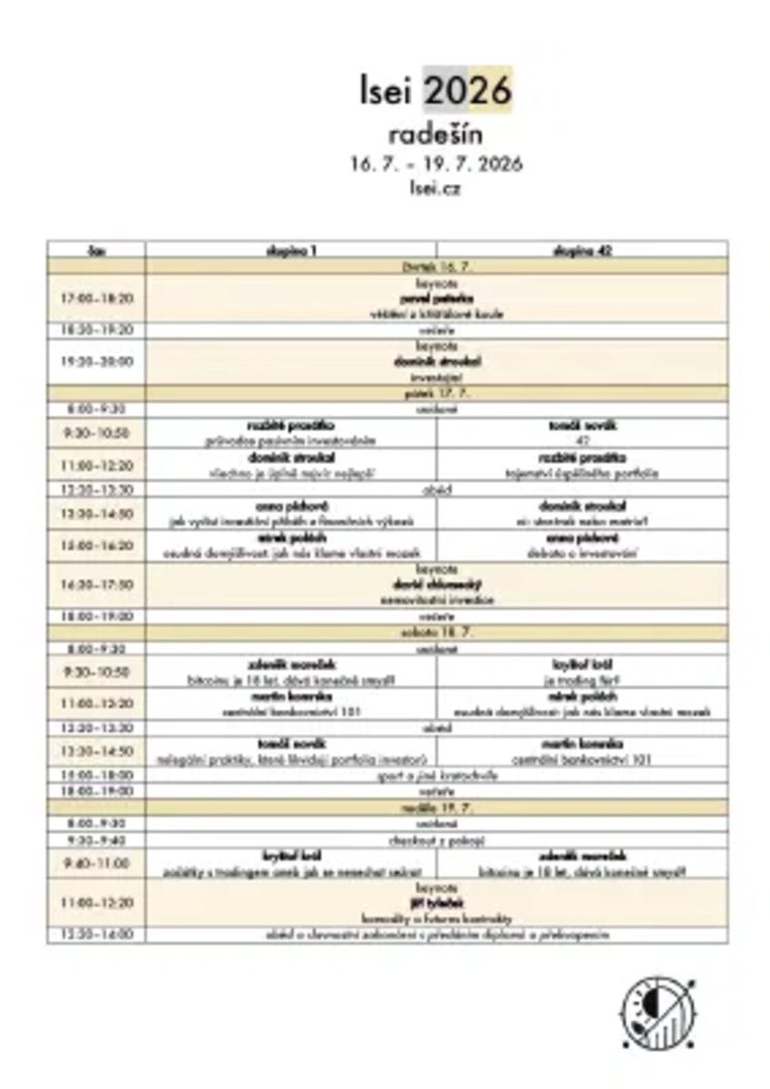 LSEI 2026 program, Radešín, July 16-19, 2026